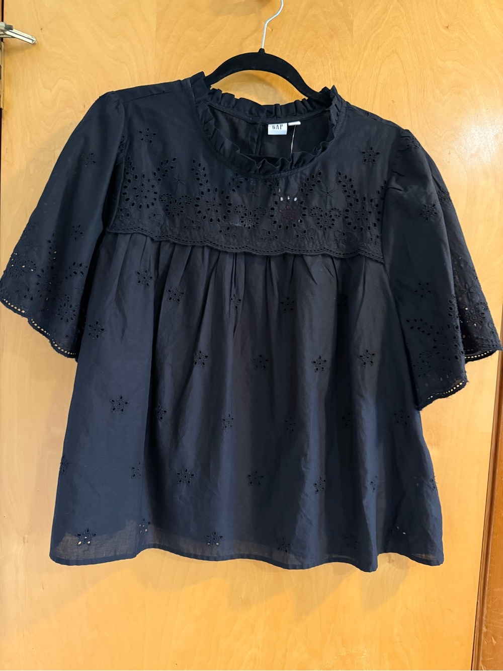 GAP Black Eyelet Ruffle Blouse